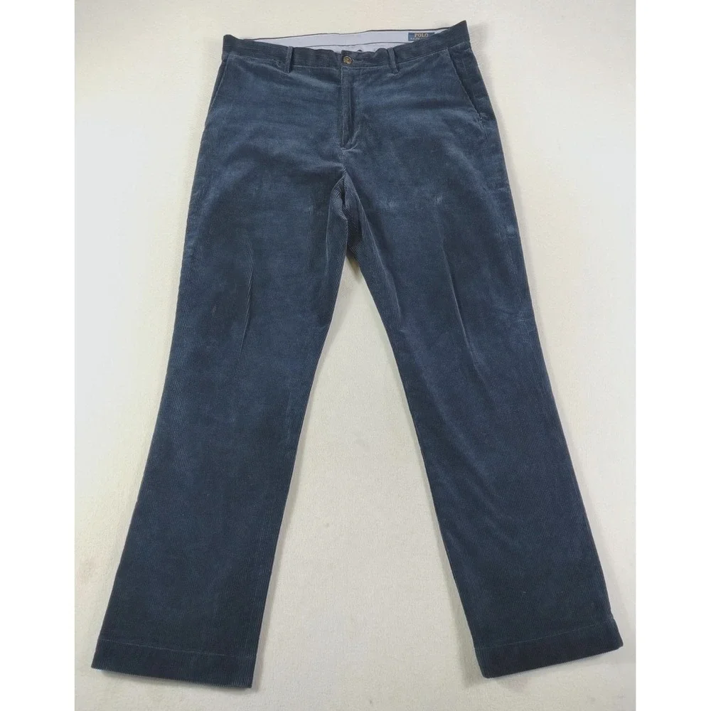 Polo Ralph Lauren Corduroy Pants Mens 36x32 Blue Stretch‎ Classic Fit Old Money
